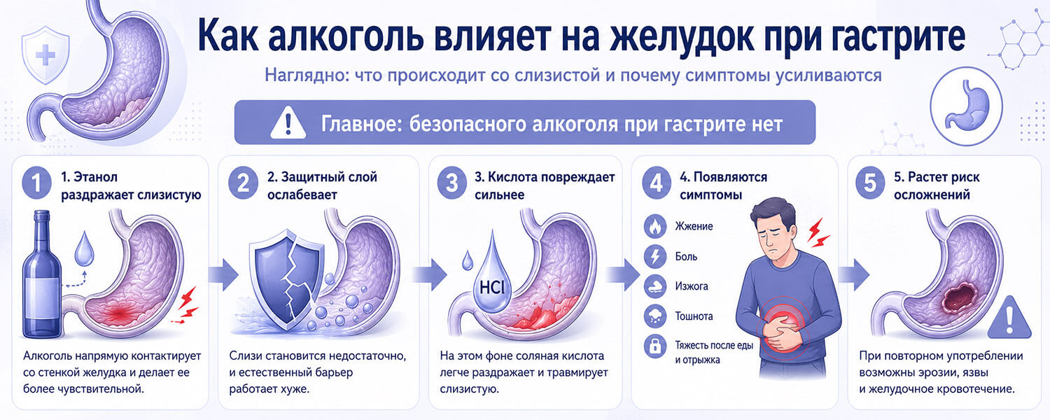 Инфографика о влиянии алкоголя на желудок при гастрите